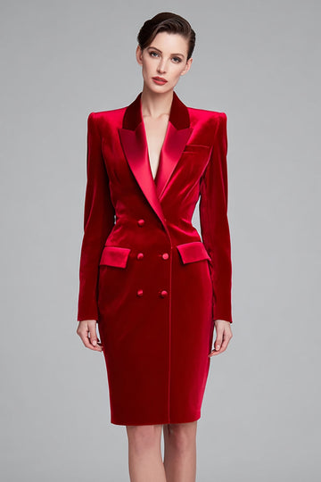 Czerwona aksamitna sukienka robocza bodycon z klapami w klapach midi